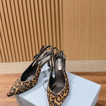 PRADA 26S SLINGBACK POINTED HEELS IN LEOPARD PRINT PONY HAIR
