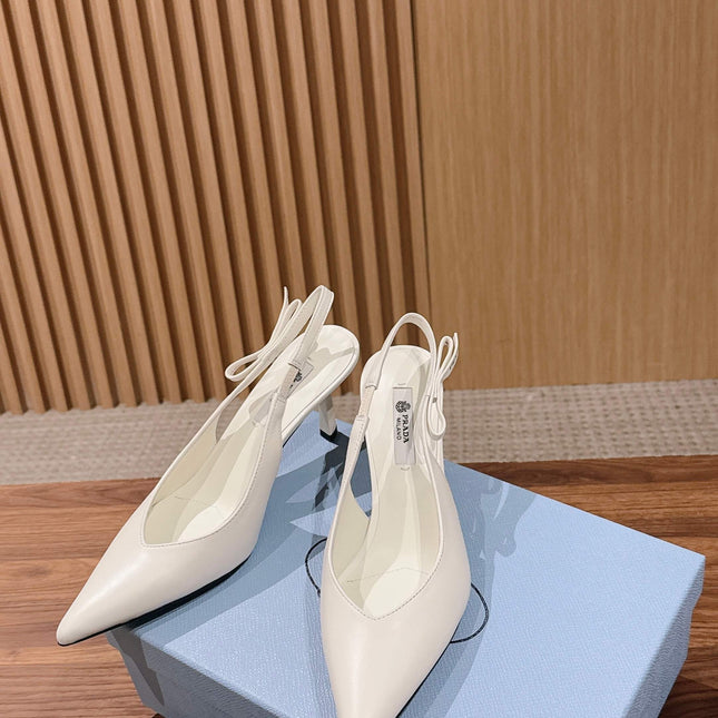 PRADA 26S SLINGBACK PUMPS IN WHITE CALFSKIN