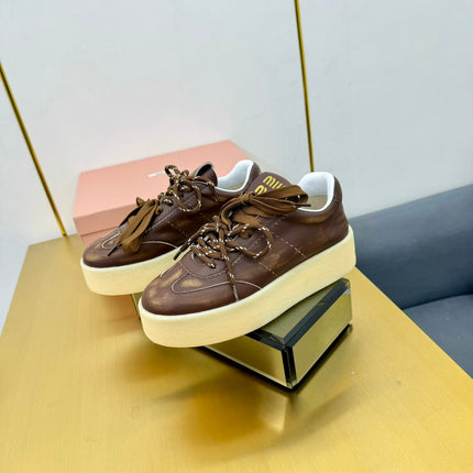 THICK-SOLED RETRO SNEAKERS IN BROWN SMOOTH LAMBSKIN