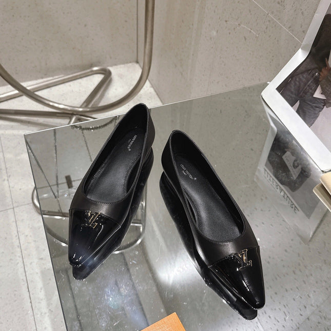 LV 26S POINTED TOE BALLET FLATS IN BLACK CALFSKIN