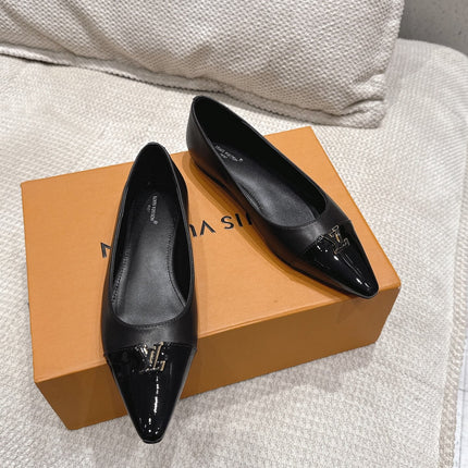 LV 26S POINTED TOE BALLET FLATS IN BLACK CALFSKIN