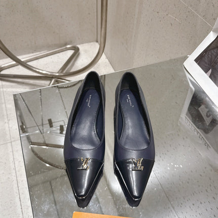 LV 26S POINTED TOE BALLET FLATS IN NAVY BLUE CALFSKIN