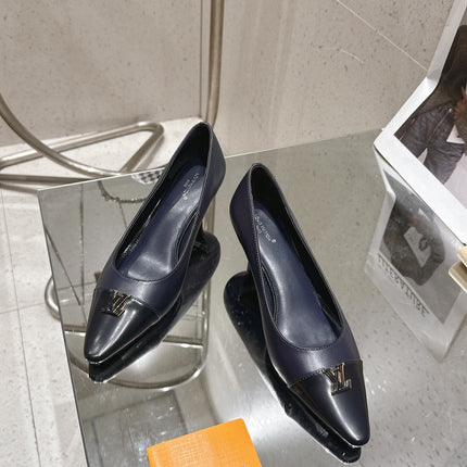 LV 26S POINTED TOE HIGH HEELS 55 MM IN BLACK BLUE CALFSKIN