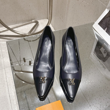 LV 26S POINTED TOE HIGH HEELS 55 MM IN BLACK BLUE CALFSKIN