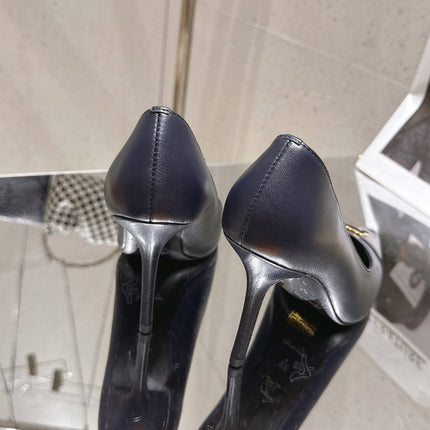 LV 26S POINTED TOE HIGH HEELS 95 MM IN BLACK BLUE CALFSKIN