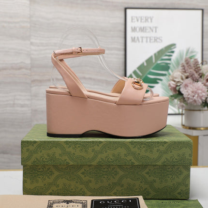 GG  Horsebit Wedges Sandals Pink
