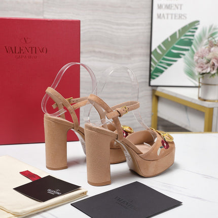 VALENTINO 25S GARAVANI VLOGO SIGNATURE HIGH-HEEL SANDALS 110 MM IN WARM BEIGE SUEDE