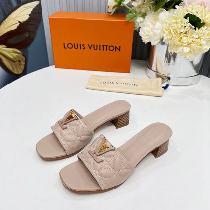 LV 26S MARE HIGH-HEELED MULE SANDALS IN DARK BEIGE CALFSKIN