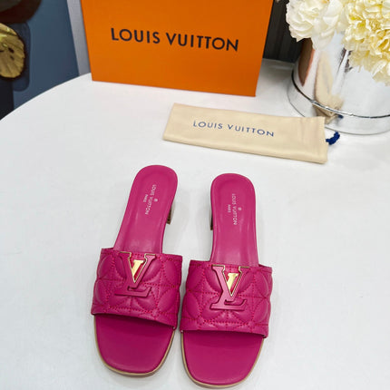 LV 26S MARE HIGH-HEELED MULE SANDALS IN PINK CALFSKIN