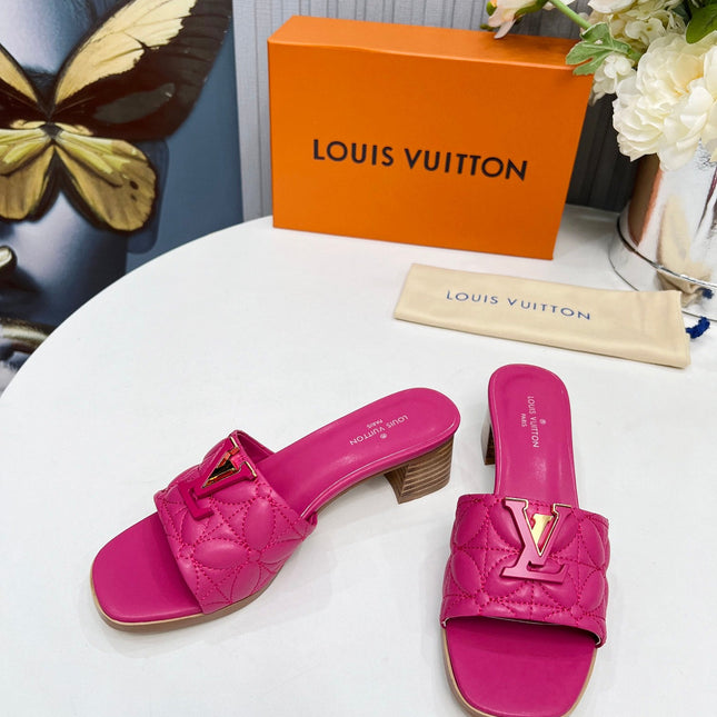 LV 26S MARE HIGH-HEELED MULE SANDALS IN PINK CALFSKIN