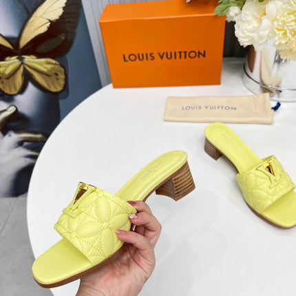 LV 26S MARE HIGH-HEELED MULE SANDALS IN LIGHT YELLOW CALFSKIN