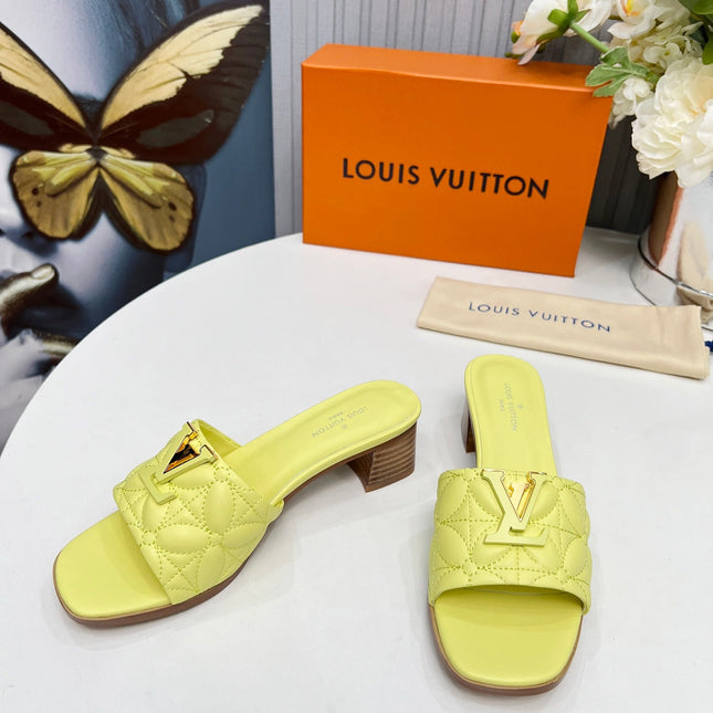 LV 26S MARE HIGH-HEELED MULE SANDALS IN LIGHT YELLOW CALFSKIN