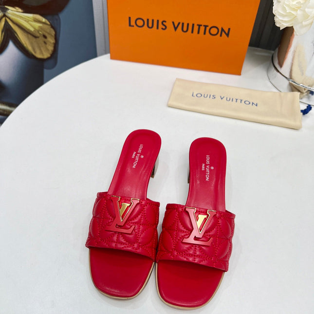 LV 26S MARE HIGH-HEELED MULE SANDALS IN RED CALFSKIN