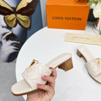 LV 26S MARE HIGH-HEELED MULE SANDALS IN IVORY BEIGE CALFSKIN