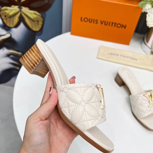 LV 26S MARE HIGH-HEELED MULE SANDALS IN IVORY BEIGE CALFSKIN