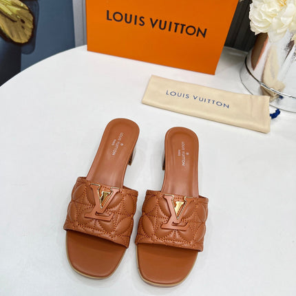 LV 26S MARE HIGH-HEELED MULE SANDALS IN BROWN CALFSKIN