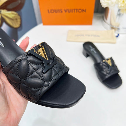 LV 26S MARE HIGH-HEELED MULE SANDALS IN BLACK CALFSKIN