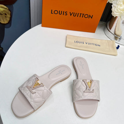 LV 26S MARE FLAT MULES IN ASH BEIGE CALFSKIN