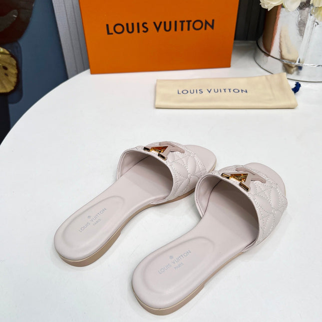 LV 26S MARE FLAT MULES IN ASH BEIGE CALFSKIN