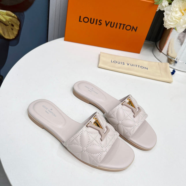 LV 26S MARE FLAT MULES IN ASH BEIGE CALFSKIN