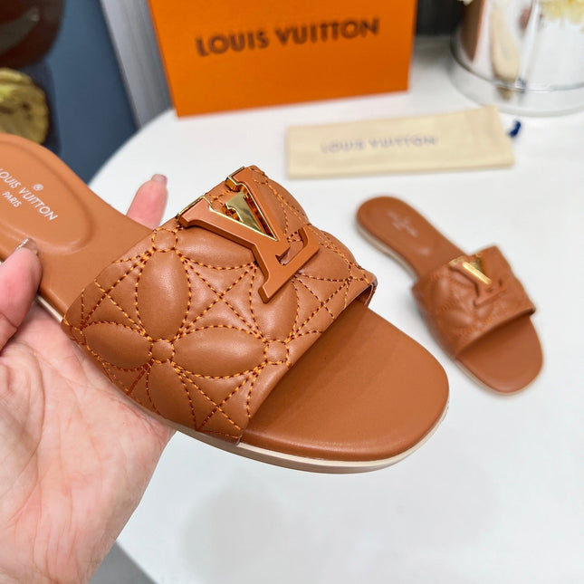 LV 26S MARE FLAT MULES IN BROWN CALFSKIN