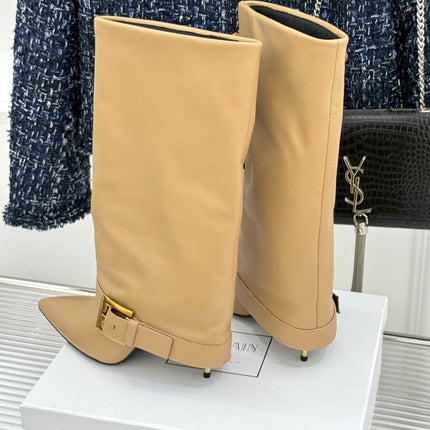 BALMAIN 25S ANTHEM BOOTS IN LIGHT CARAMEL CALFSKIN