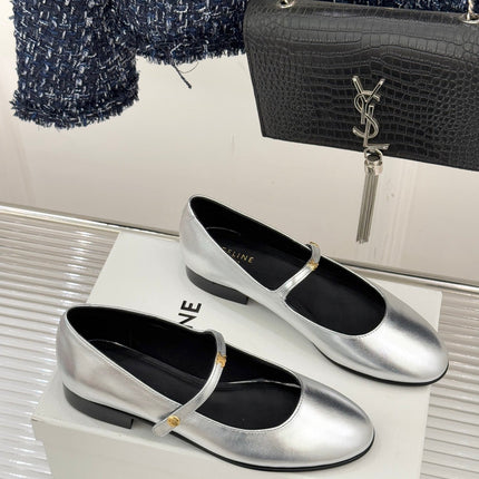 CELINE 26S MARY JANE SHOES IN SILVER LAMBSKIN