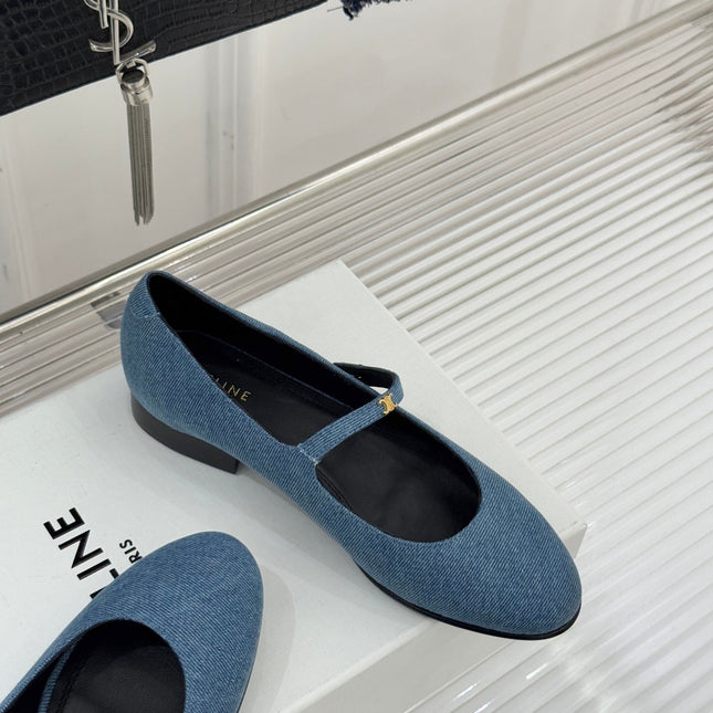 CELINE 26S MARY JANE SHOES IN BLUE DENIM
