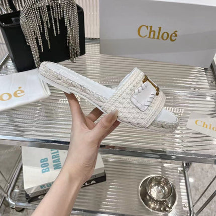 WOVEN SLIPPER IN WHITE WOOL AND LAMBSKIN GOLD HARDWARE