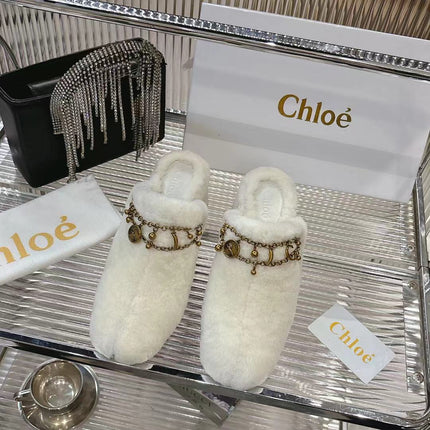 CHLOÉ 26S HIGH-HEELED MULES IN CREAM WHITE WOOL