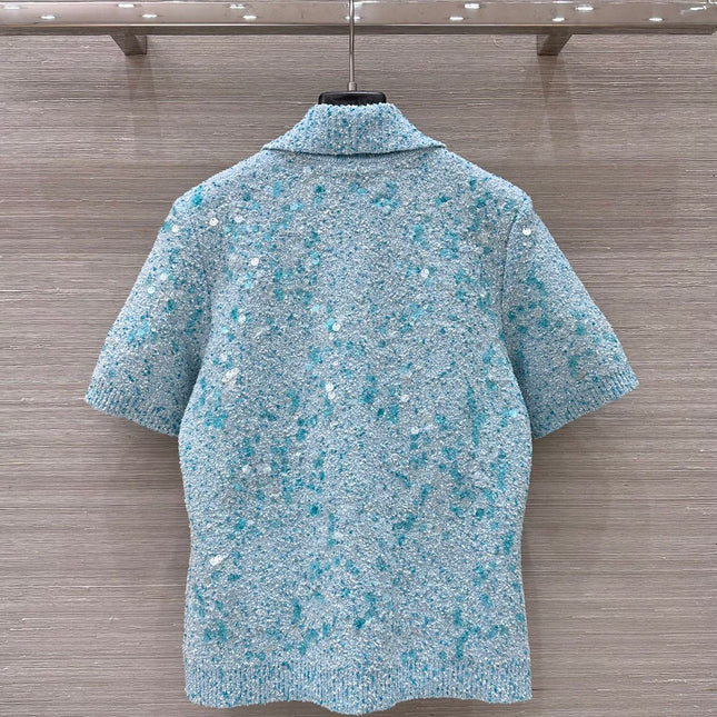 Gucci Knitted Polo Short-sleeved Top Blue Wool
