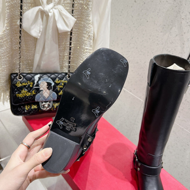 VALENTINO 25S KNEE-HIGH BOOTS IN BLACK CALFSKIN STYLE 1