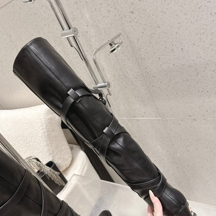 YSL 26S JANIS KNEE-HIGH BOOTS 90 MM IN BLACK SUEDE