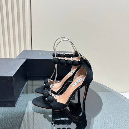 ALAIA HIGH HEEL SANDAL 10 CM IN BLACK SUEDE
