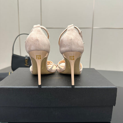 BALMAIN 25S LIPS SANDALS 10 IN BLUSH BEIGE SUEDE