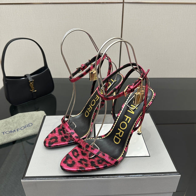 TOM FORD 26S HEELED SANDALS 100 MM IN LEOPARD PRINT CALFSKIN STYLE 5