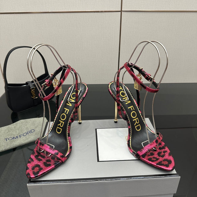 TOM FORD 26S HEELED SANDALS 100 MM IN LEOPARD PRINT CALFSKIN STYLE 5