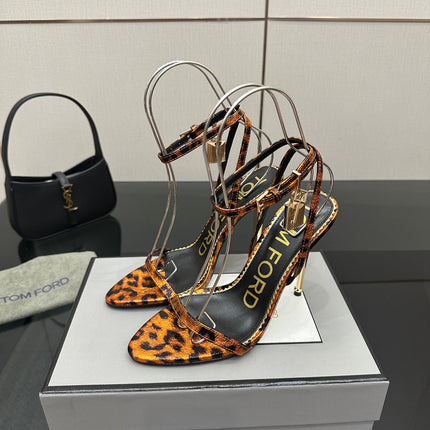 TOM FORD 26S HEELED SANDALS 100 MM IN LEOPARD PRINT CALFSKIN STYLE 4