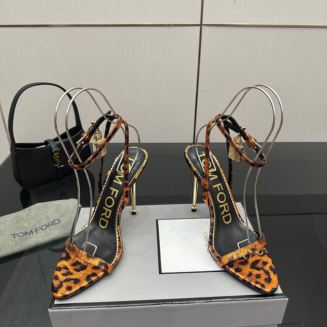TOM FORD 26S HEELED SANDALS 100 MM IN LEOPARD PRINT CALFSKIN STYLE 4