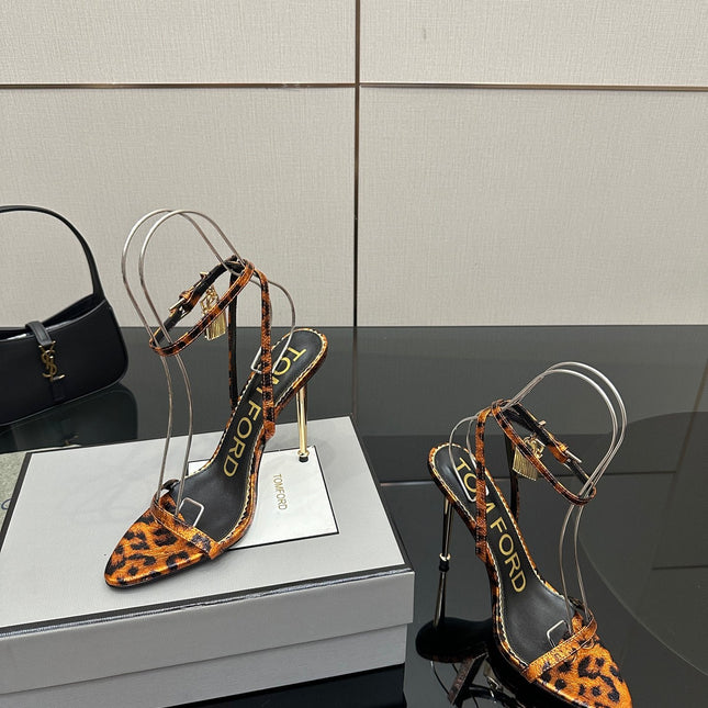 TOM FORD 26S HEELED SANDALS 100 MM IN LEOPARD PRINT CALFSKIN STYLE 4