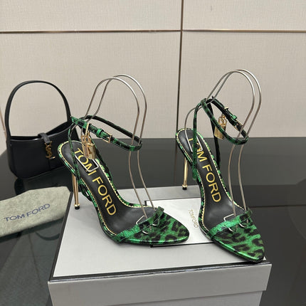 TOM FORD 26S HEELED SANDALS 100 MM IN LEOPARD PRINT CALFSKIN STYLE 2