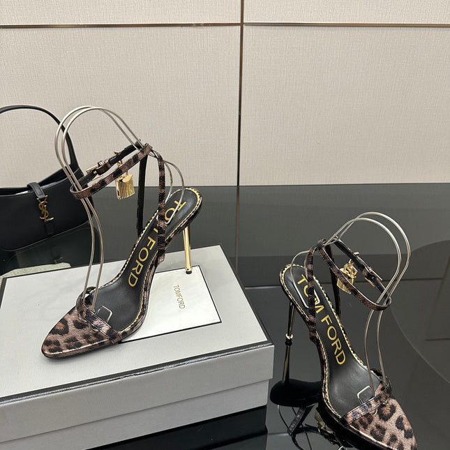 TOM FORD 26S HEELED SANDALS 100 MM IN LEOPARD PRINT CALFSKIN STYLE 1