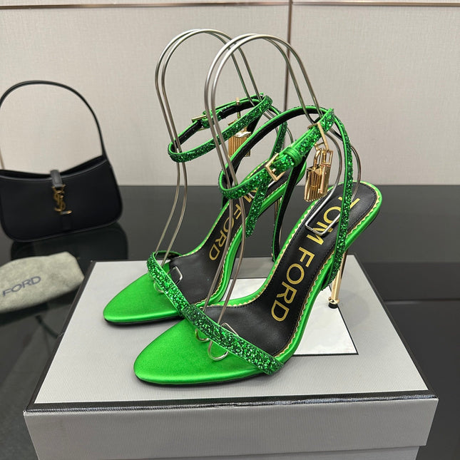 TOM FORD 26S HEELED SANDALS 100 MM IN GREEN CALFSKIN