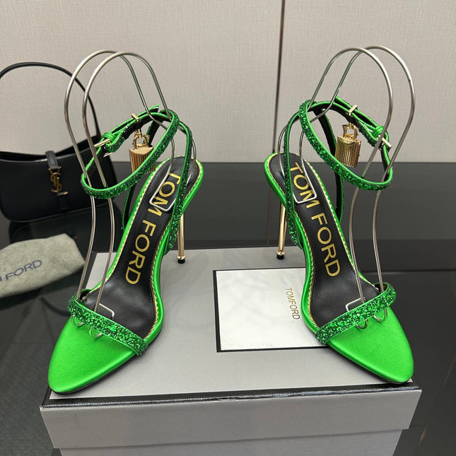 TOM FORD 26S HEELED SANDALS 100 MM IN GREEN CALFSKIN