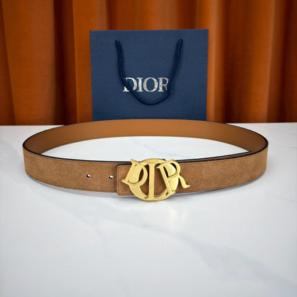DIOR 26S CD LOGO BELT IN BROWN SUEDE CALFSKIN GOLD HARDWARE