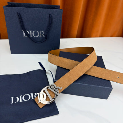 DIOR 26S CD LOGO BELT IN BROWN SUEDE CALFSKIN GUNMETAL HARDWARE