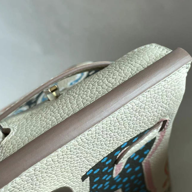 BIRKIN 25 BAG IN WHITE CREAM CALFSKIN WITH COLORFUL STICKER