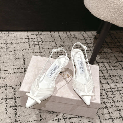 JIMMY CHOO 26S SLINGBACK HEELS 65 MM IN WHITE FABRIC