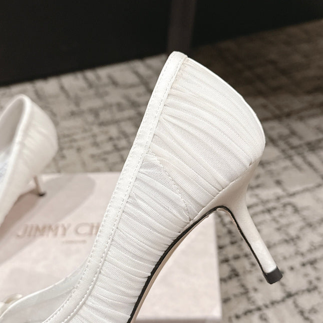 JIMMY CHOO 26S POINTED-TOE HIGH HEELS 65 MM IN WHITE FABRIC