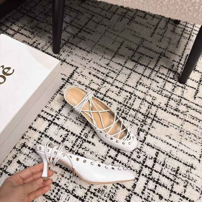 CHLOÉ 26S LACE-UP HEELS 60 MM IN WHITE CALFSKIN